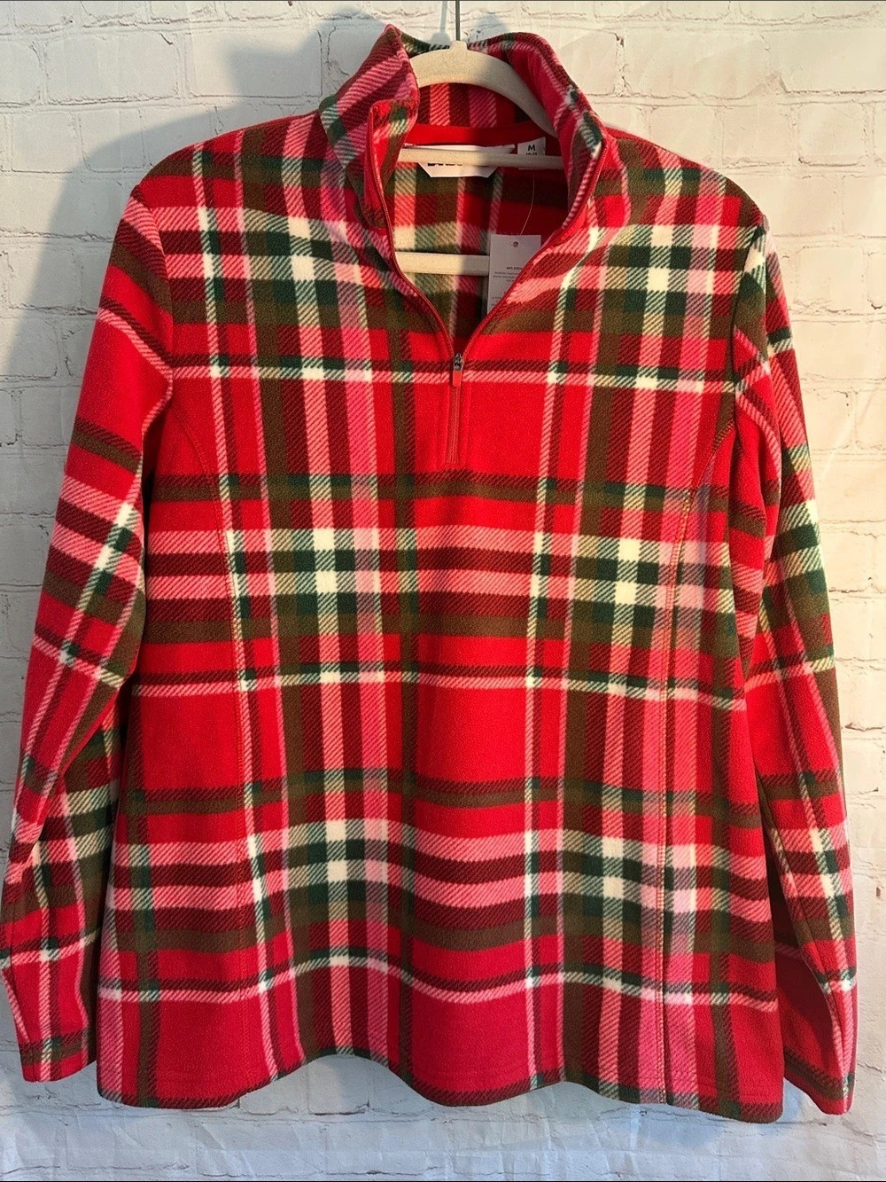 Lands' End Women's Plaid Anti-Static Fleece Pullover Plaid Fleece Half-Zip size